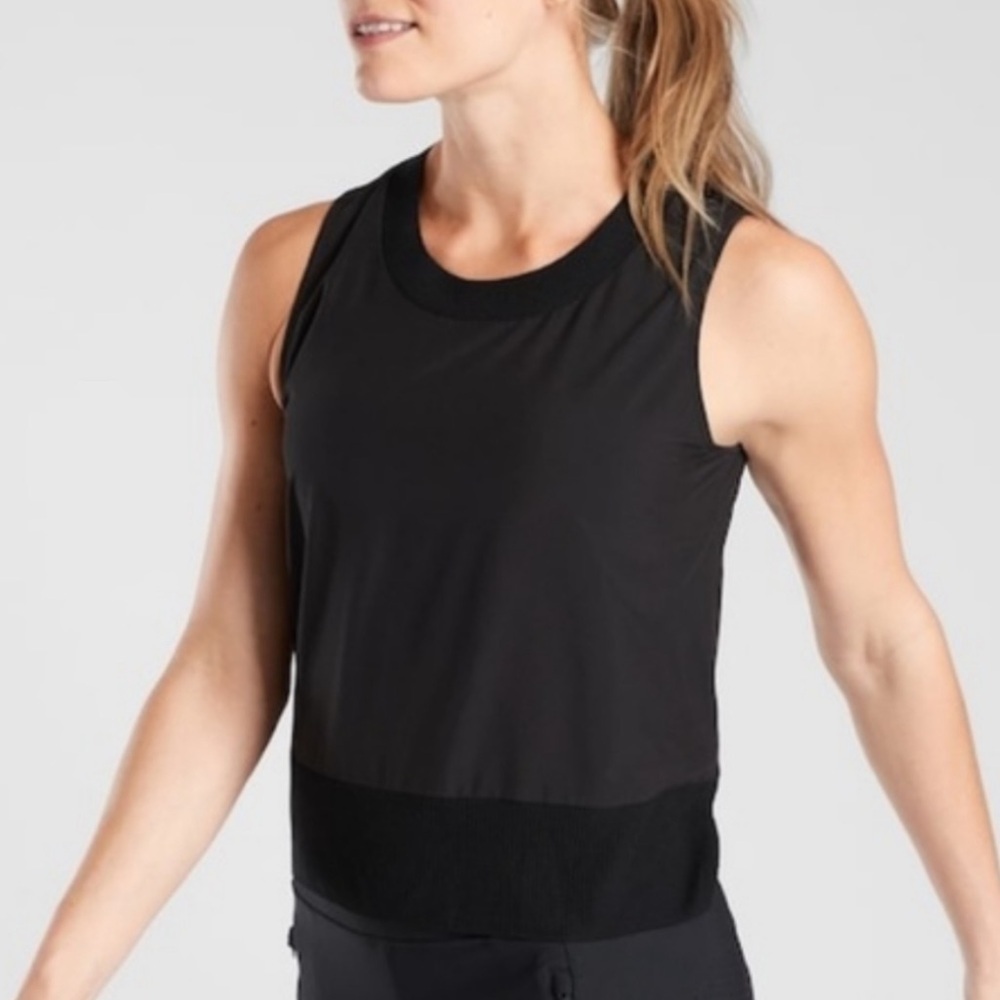 ATHLETA Zephyr Shell Black Rib Knit Tank Top SZ S - Picture 2 of 5